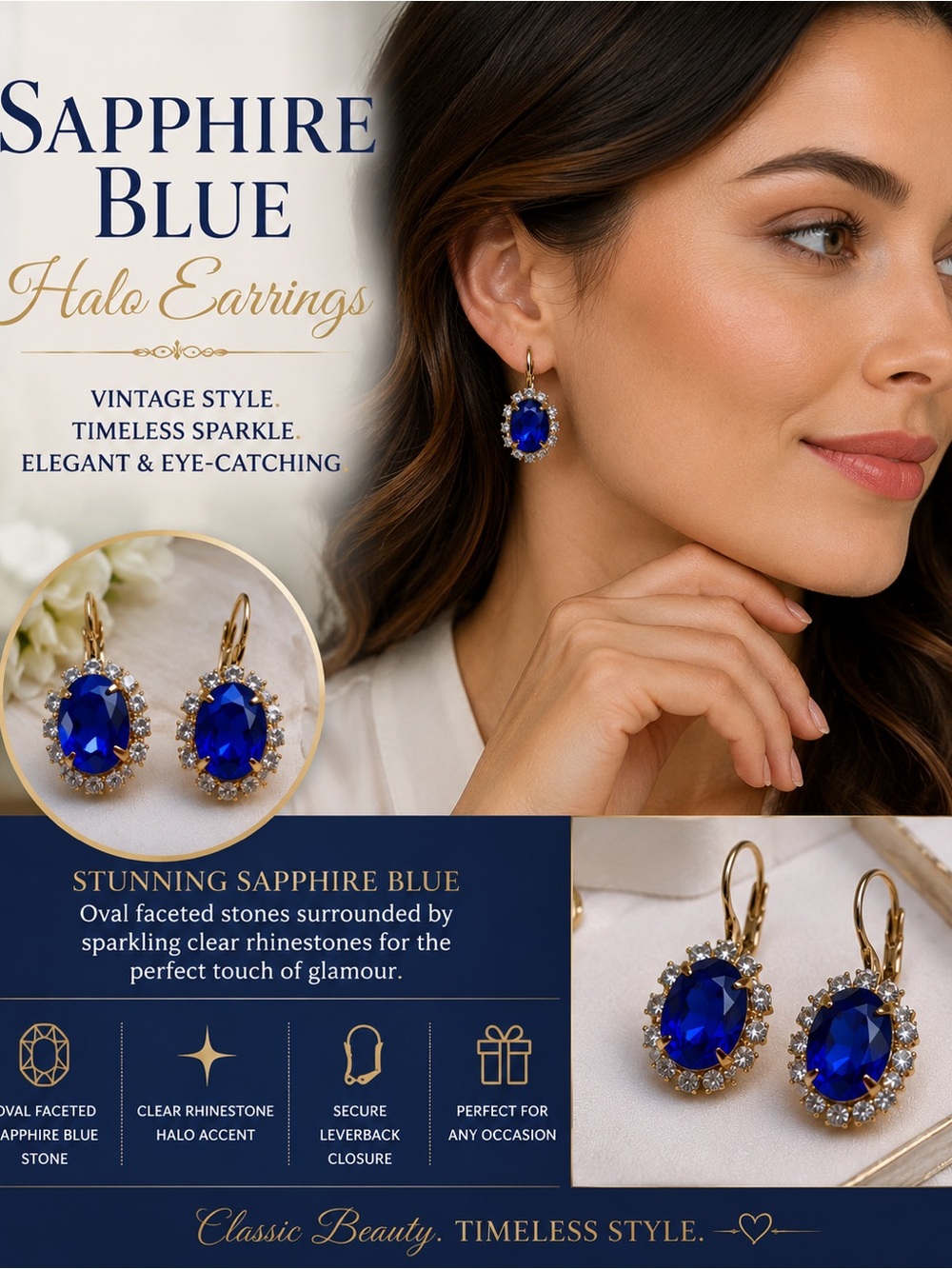 Sapphire Blue Halo Earrings